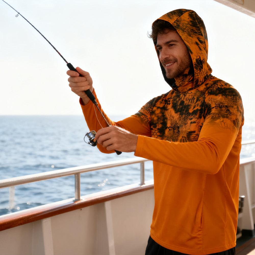 Performance Fishing Hoodie with Face Cover - Long Sleeve Sun Protection