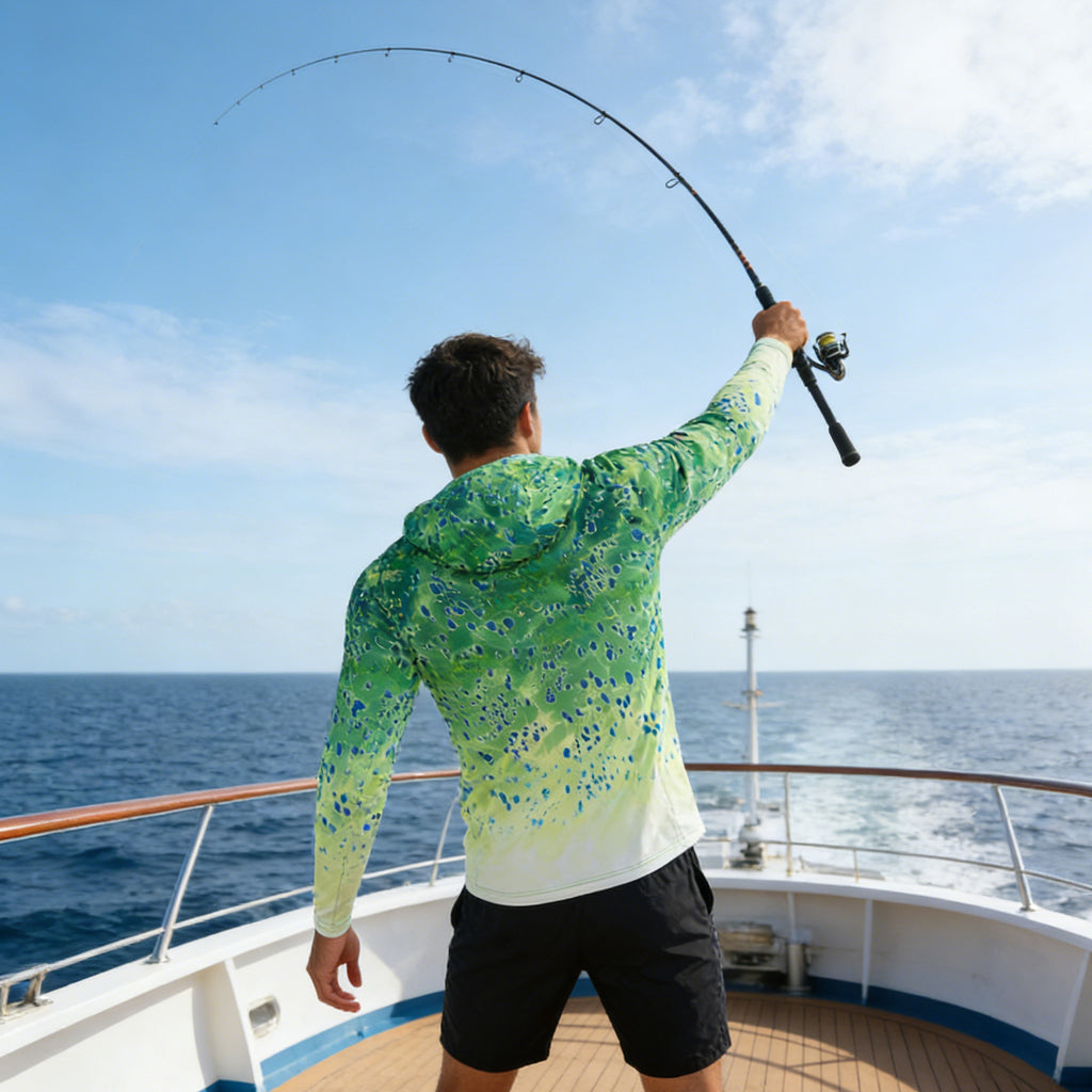 Performance Fishing Hoodie with Face Cover - Long Sleeve Sun Protection