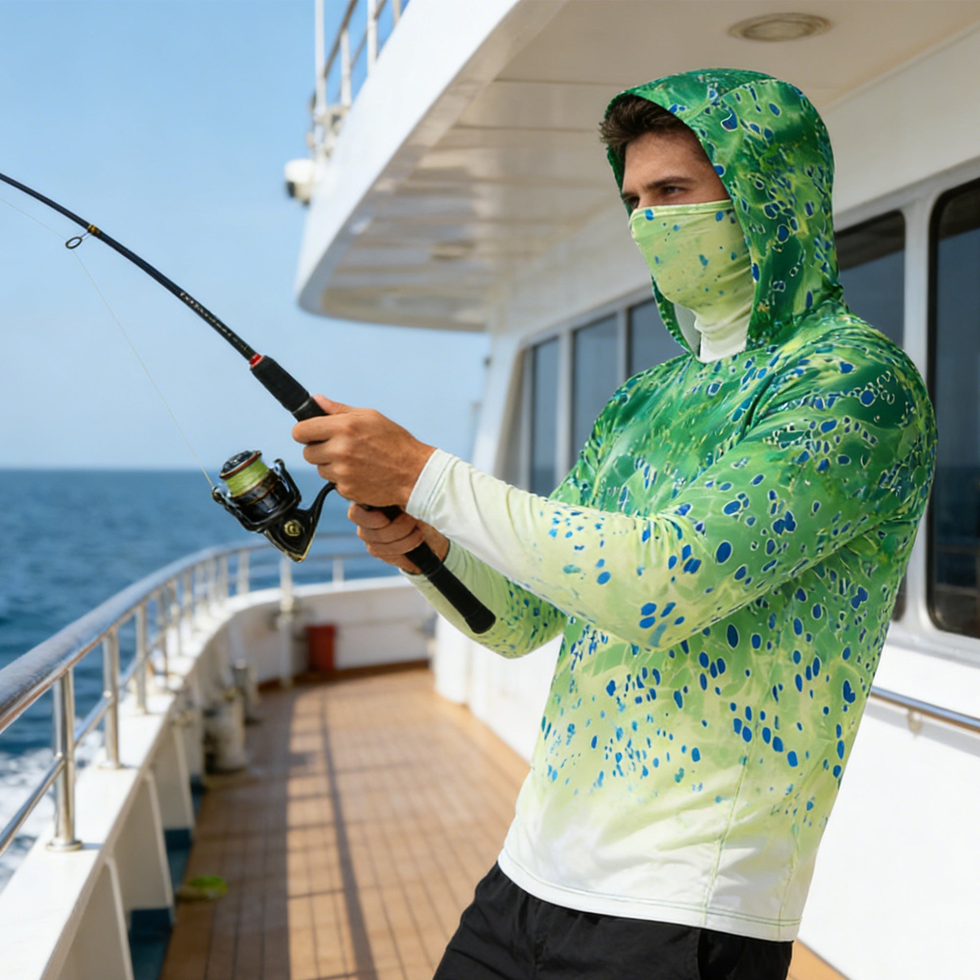 Performance Fishing Hoodie with Face Cover - Long Sleeve Sun Protection