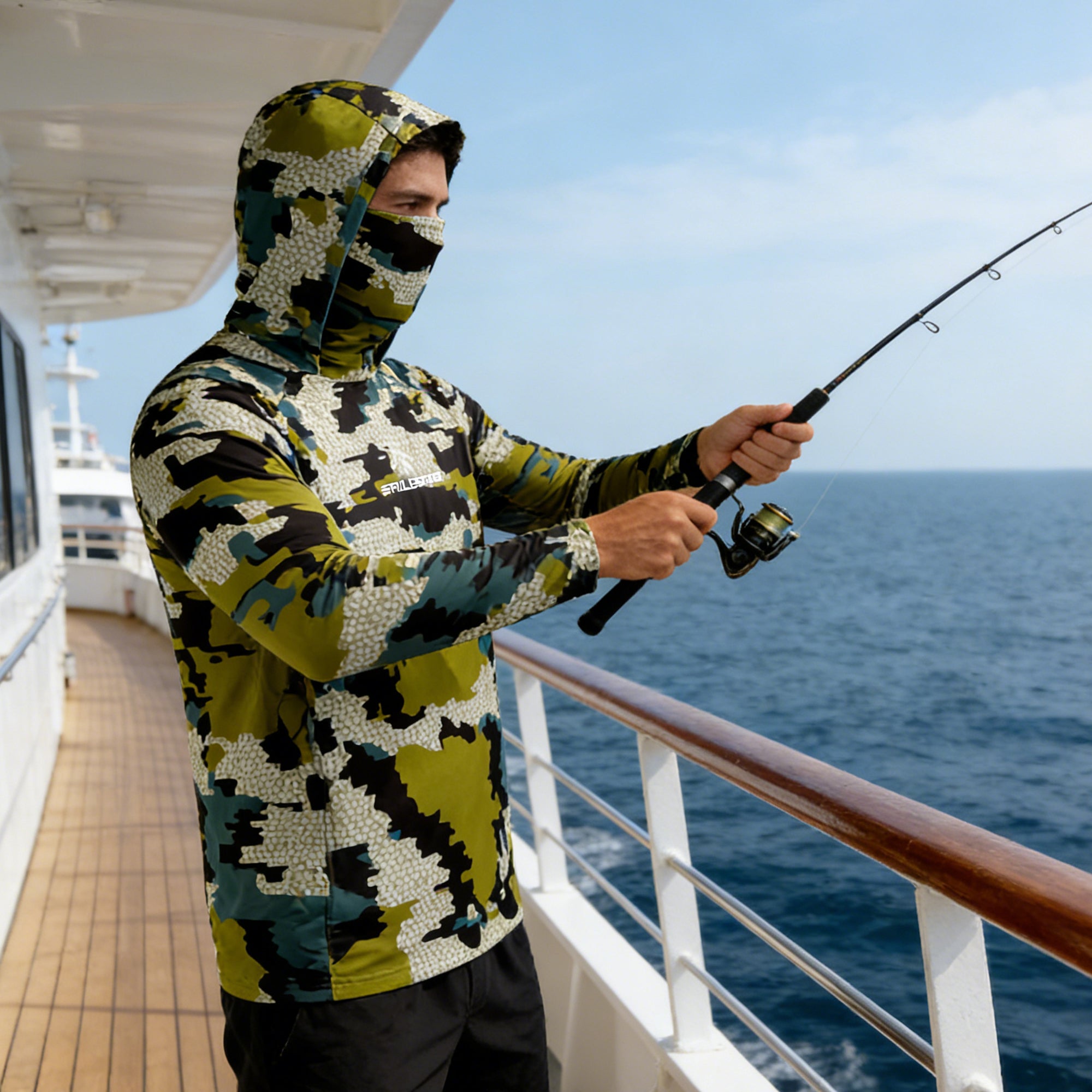 Performance Fishing Hoodie with Face Cover - Long Sleeve Sun Protection